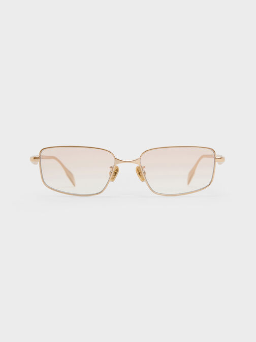 Celestia Metal-Rim Tinted Rectangular Sunglasses, Light Gold, hi-res