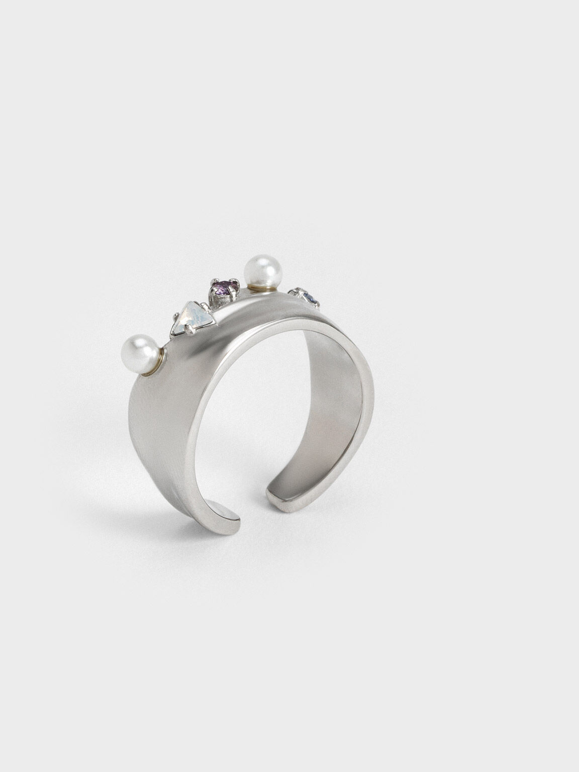 Pearl & Crystal-Embellished Wide-Band Ring, Lilac, hi-res
