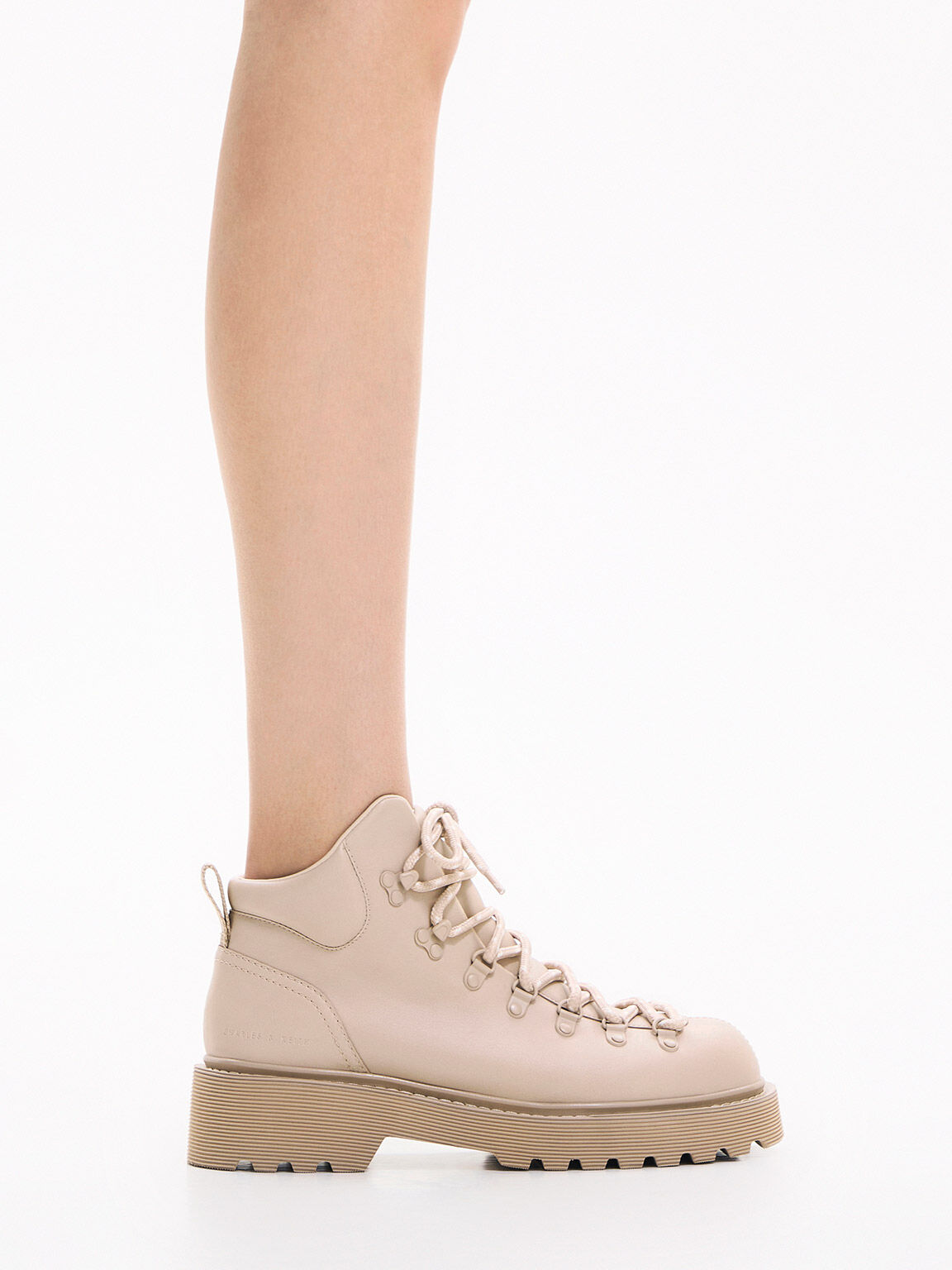 Beige Indra Lace-Up Ankle Boots - CHARLES & KEITH International