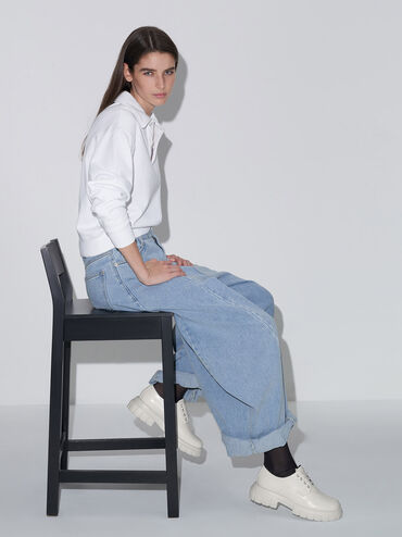 Lace-Up Chunky Oxfords, White, hi-res