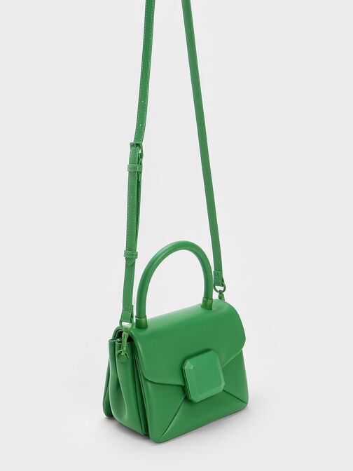 Geometric Push-Lock Top Handle Bag, Green, hi-res