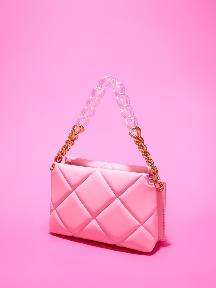 Charles & Keith - Women's Danika Chunky Chain Padded Bag, Pink, M