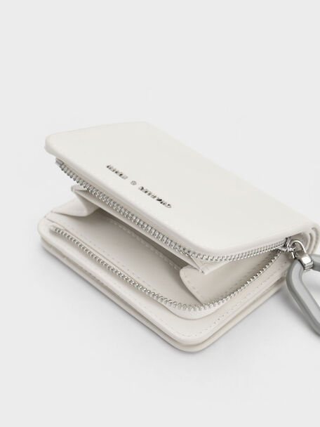 Oval Keychain Zip Wallet, Cream, hi-res