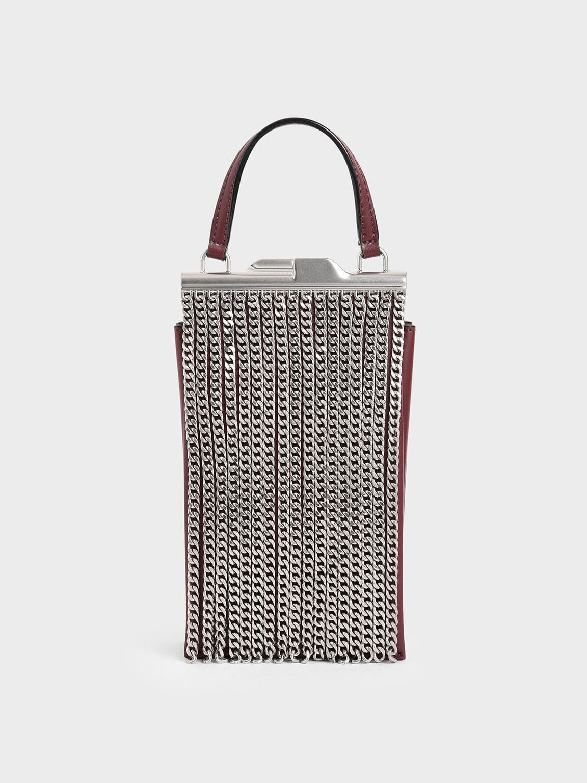 Chain Fringe Elongated Clutch, Burgundy, hi-res