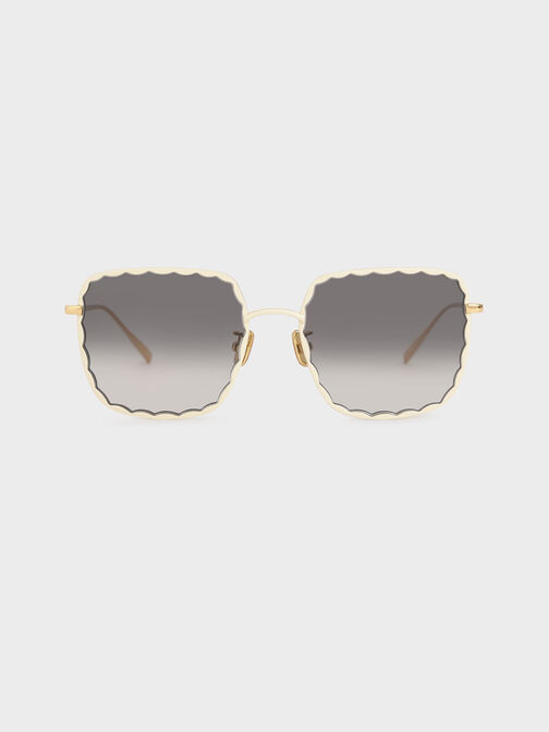 Scallop Trim Butterfly Sunglasses, Cream, hi-res