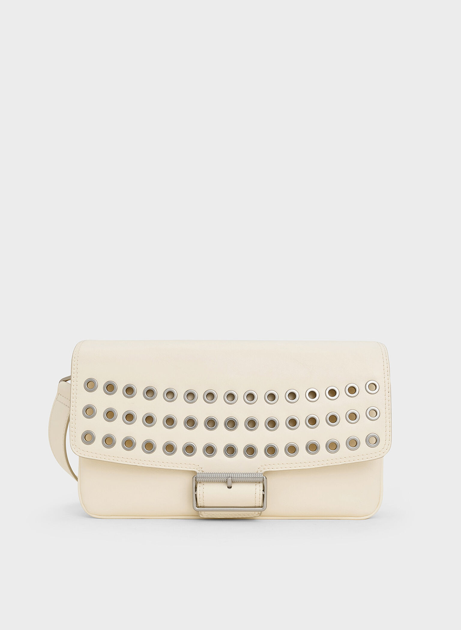 Bolso Liv con asa de cadena y ojales, Crema, hi-res