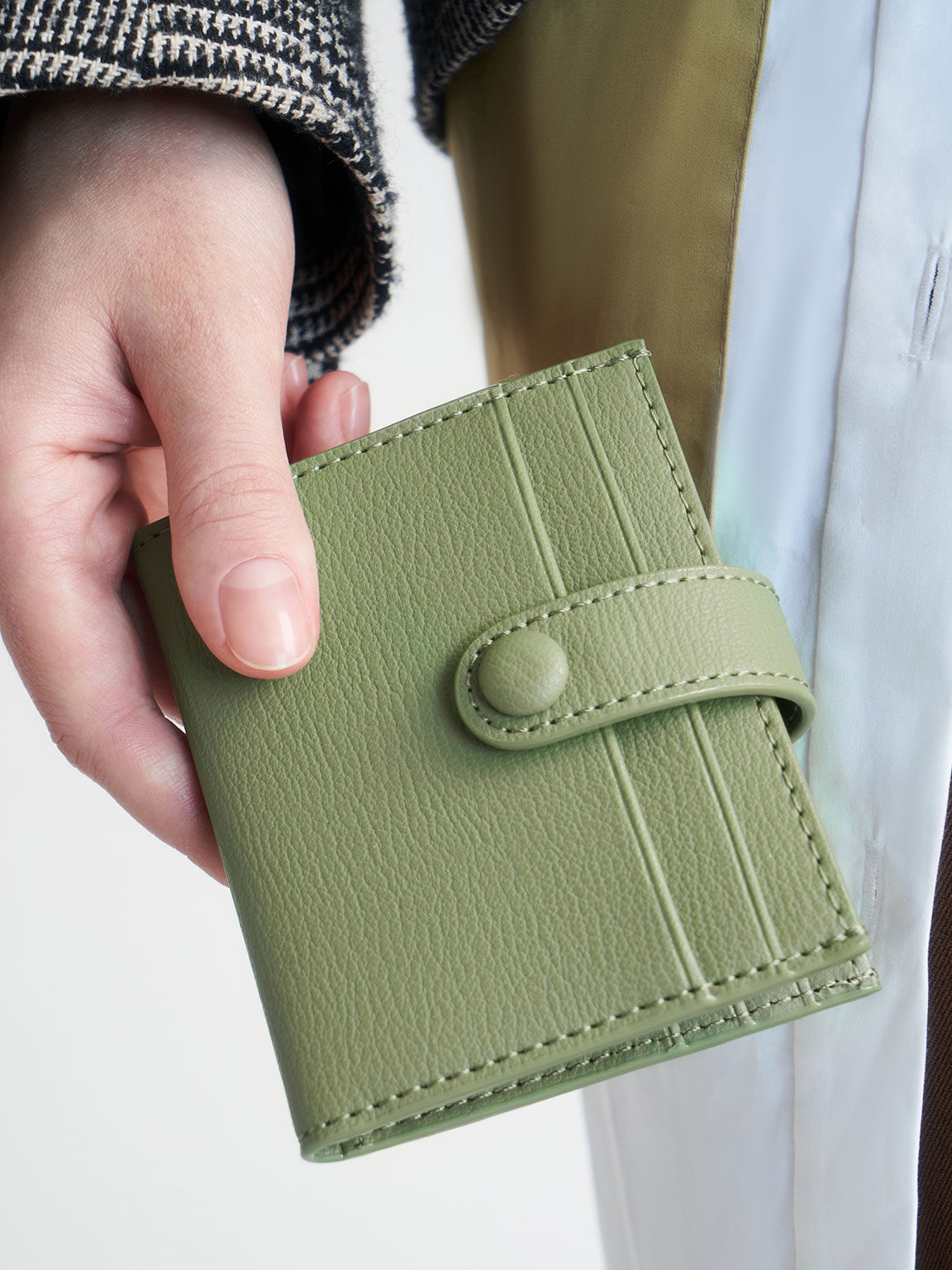 Sage Green Snap Button Card Holder - CHARLES & KEITH SG