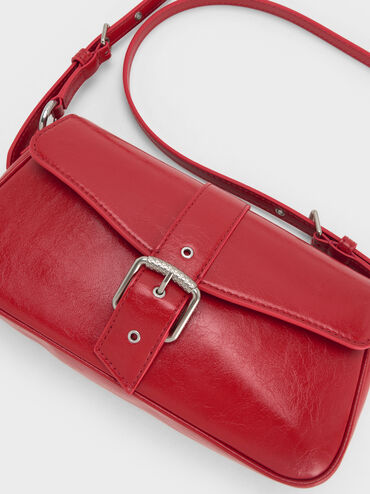 Blaise Belted Shoulder Bag, Equestrian Red, hi-res