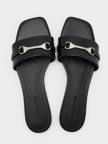 Leslie Slide Sandals, Black, hi-res