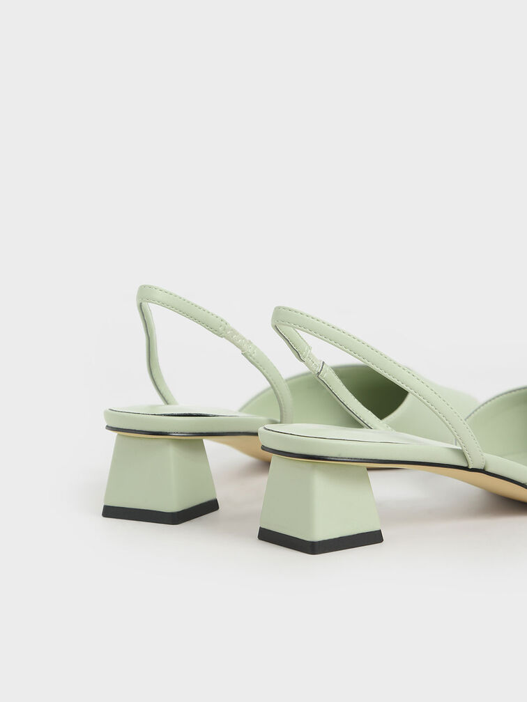 Trapeze Heel Slingback Pumps, Mint Green, hi-res