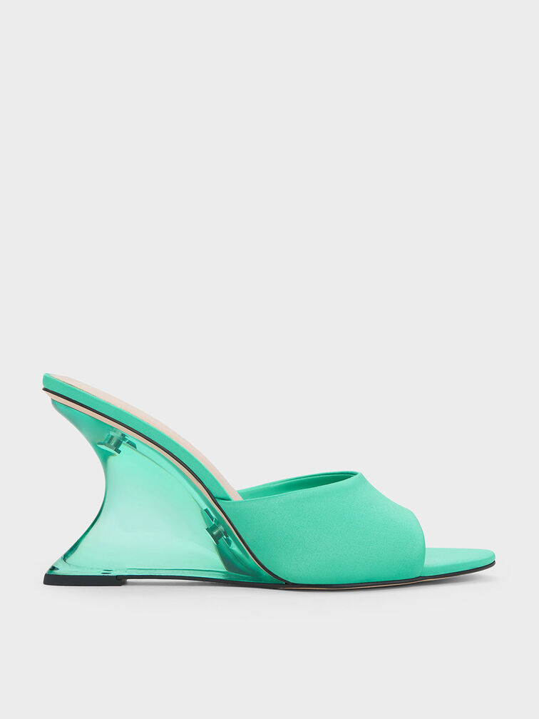 Recycled Polyester Sculptural Heel Wedges, Turquoise, hi-res