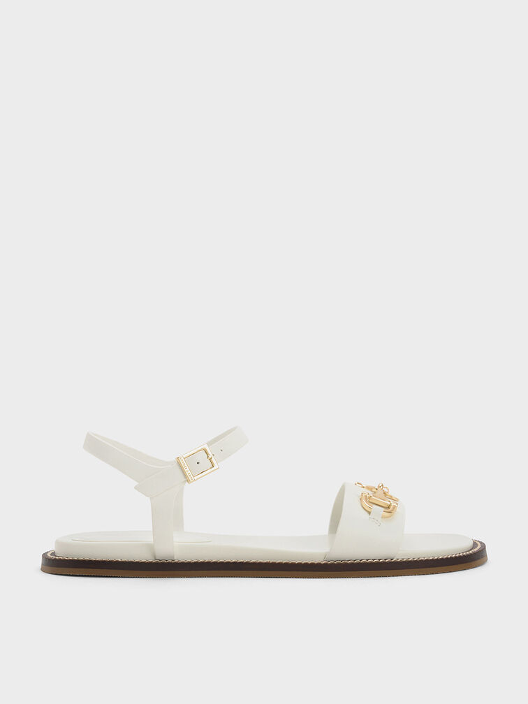 White Horsebit Back Strap Sandals - CHARLES & KEITH US