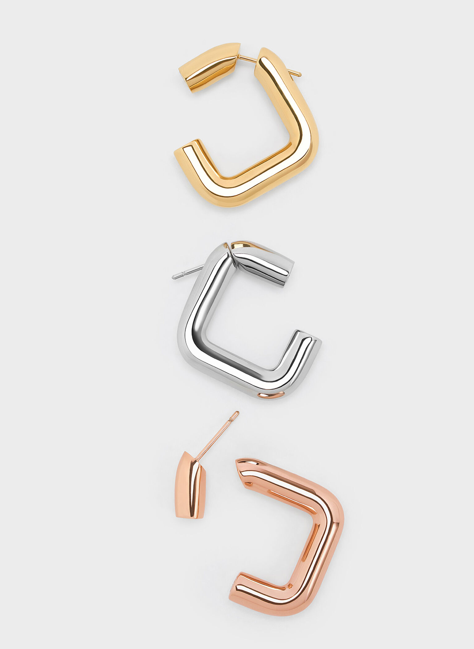 Angular Hoop Earrings, Silver, hi-res