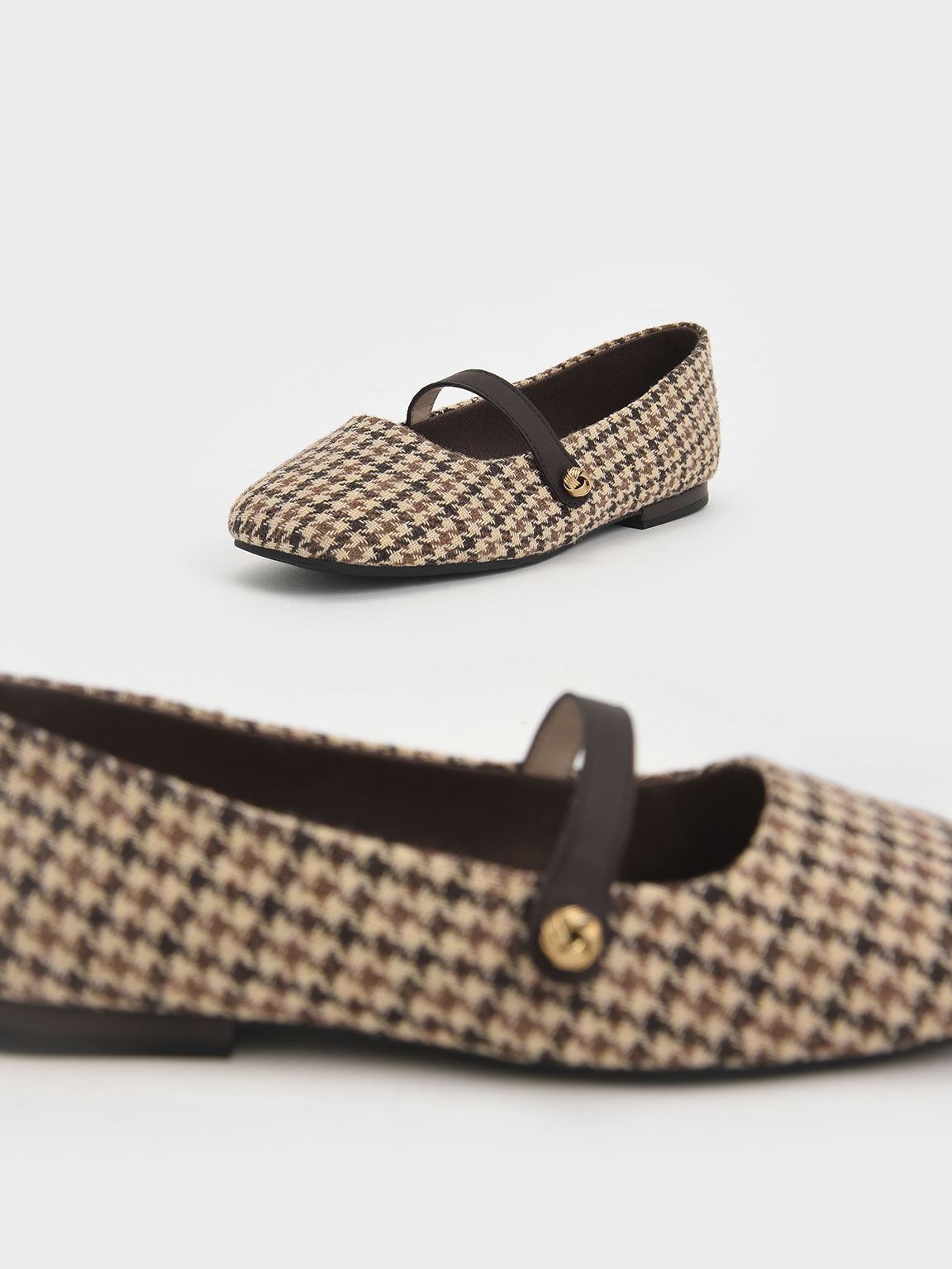 Girls' Houndstooth Print Mary Jane Flats, Multi, hi-res