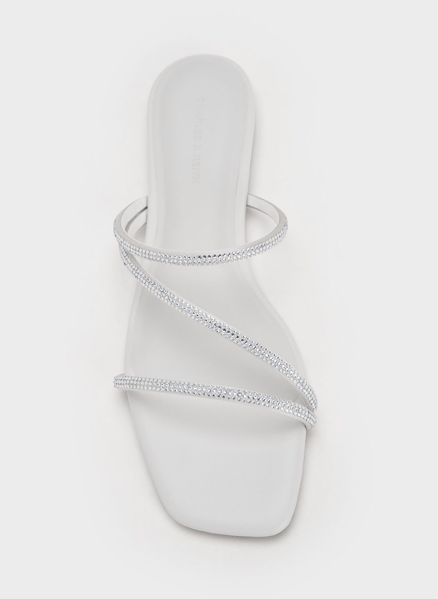 Satin Crystal-Embellished Strappy Sandals, White, hi-res