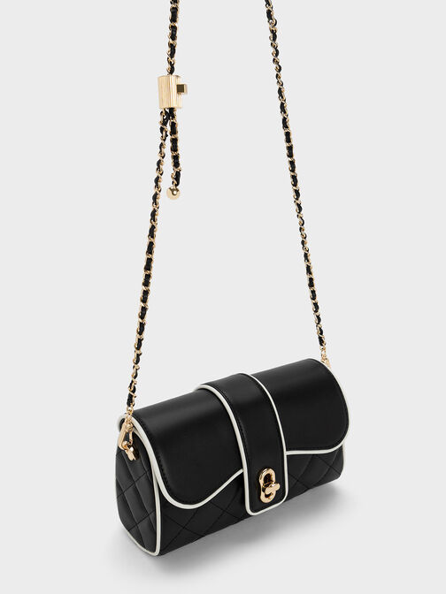 Contrast-Trim Belted Crossbody Bag, Black, hi-res