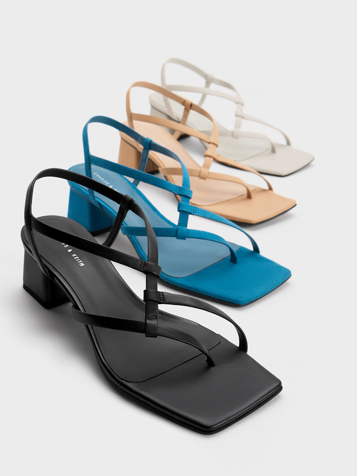 Asymmetric Interwoven Thong Sandals, Black, hi-res