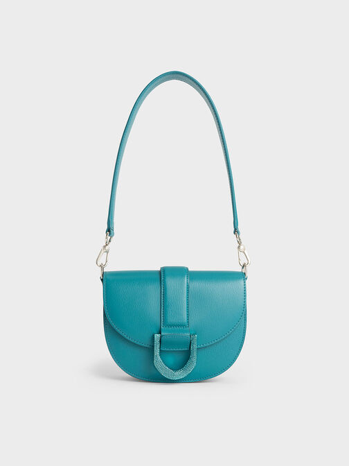 Mini Gabine Leather Saddle Bag, Turquoise, hi-res