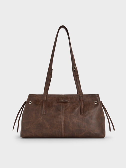 Noane Elongated-Handle Shoulder Bag, Distressed Coffee, hi-res