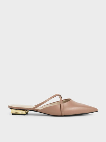 Pointed Toe Cross Strap Mules, Camel, hi-res