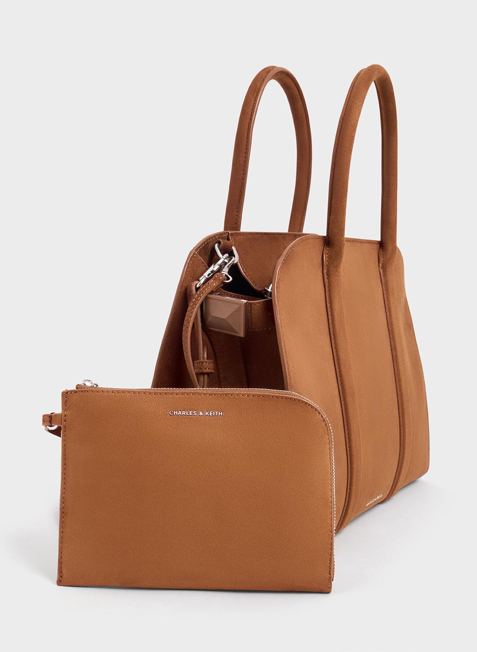 Axel Faux Suede Bowling Bag, Brown, hi-res
