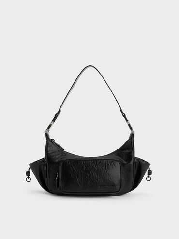 Soleil Crinkle-Effect Shoulder Bag, Noir, hi-res