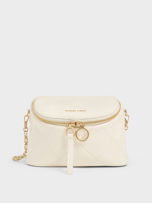 Bolso cruzado acolchado Apfra, Crema, hi-res