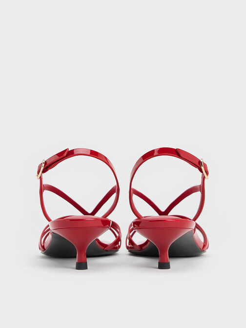 Patent Kitten-Heel Strappy Sandals, Red, hi-res