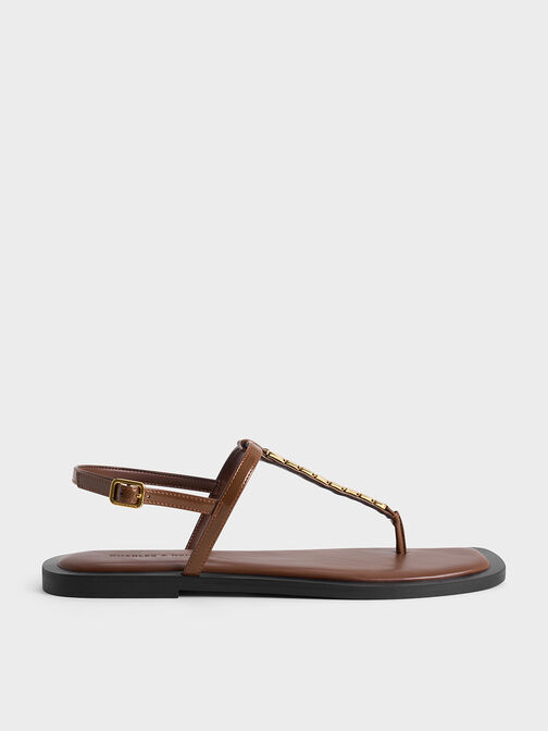 Chain-Link Thong Sandals, Brown, hi-res