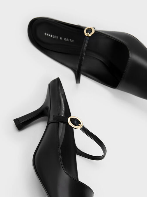 Mary Jane Heeled Mules, Black, hi-res