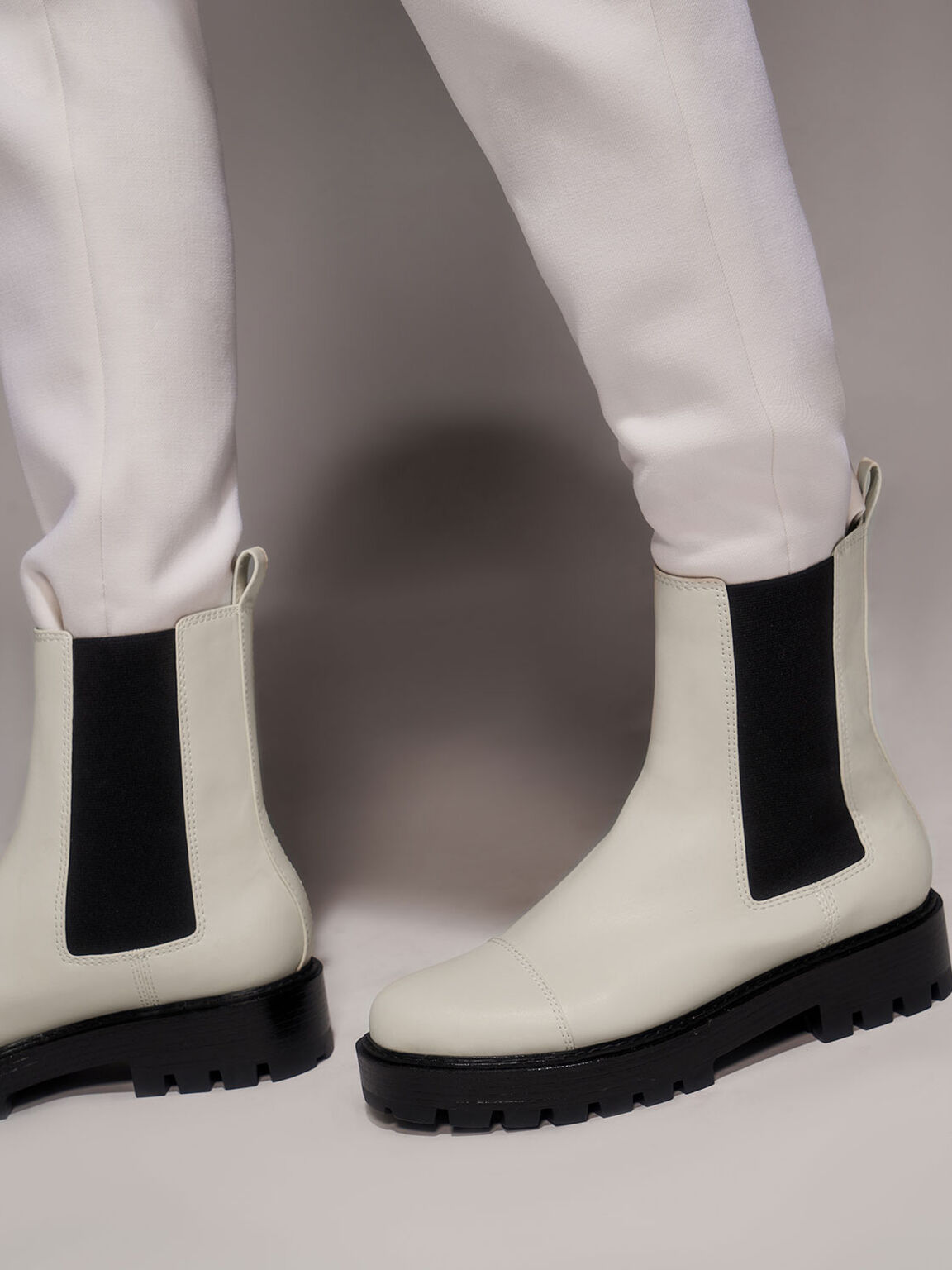 Chunky Sole Chelsea Boots, Chalk, hi-res