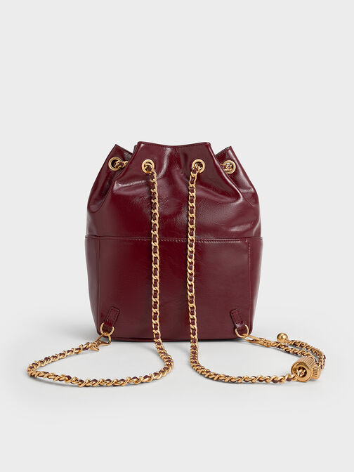 Mochila Donna de efecto arrugado, Burgundy, hi-res