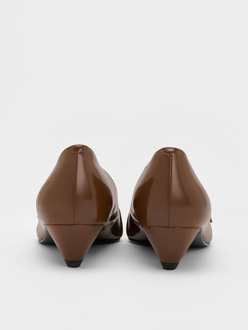 Buckled Pointed-Toe Kitten-Heel Pumps, Brown, hi-res