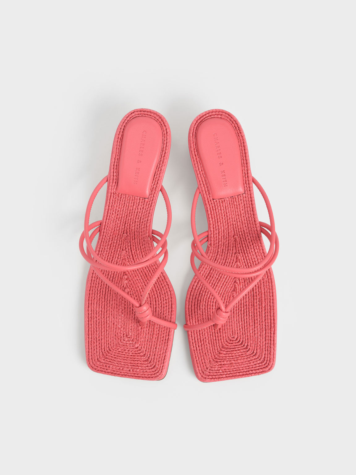 Toe Loop Strappy Heeled Sandals, Red, hi-res