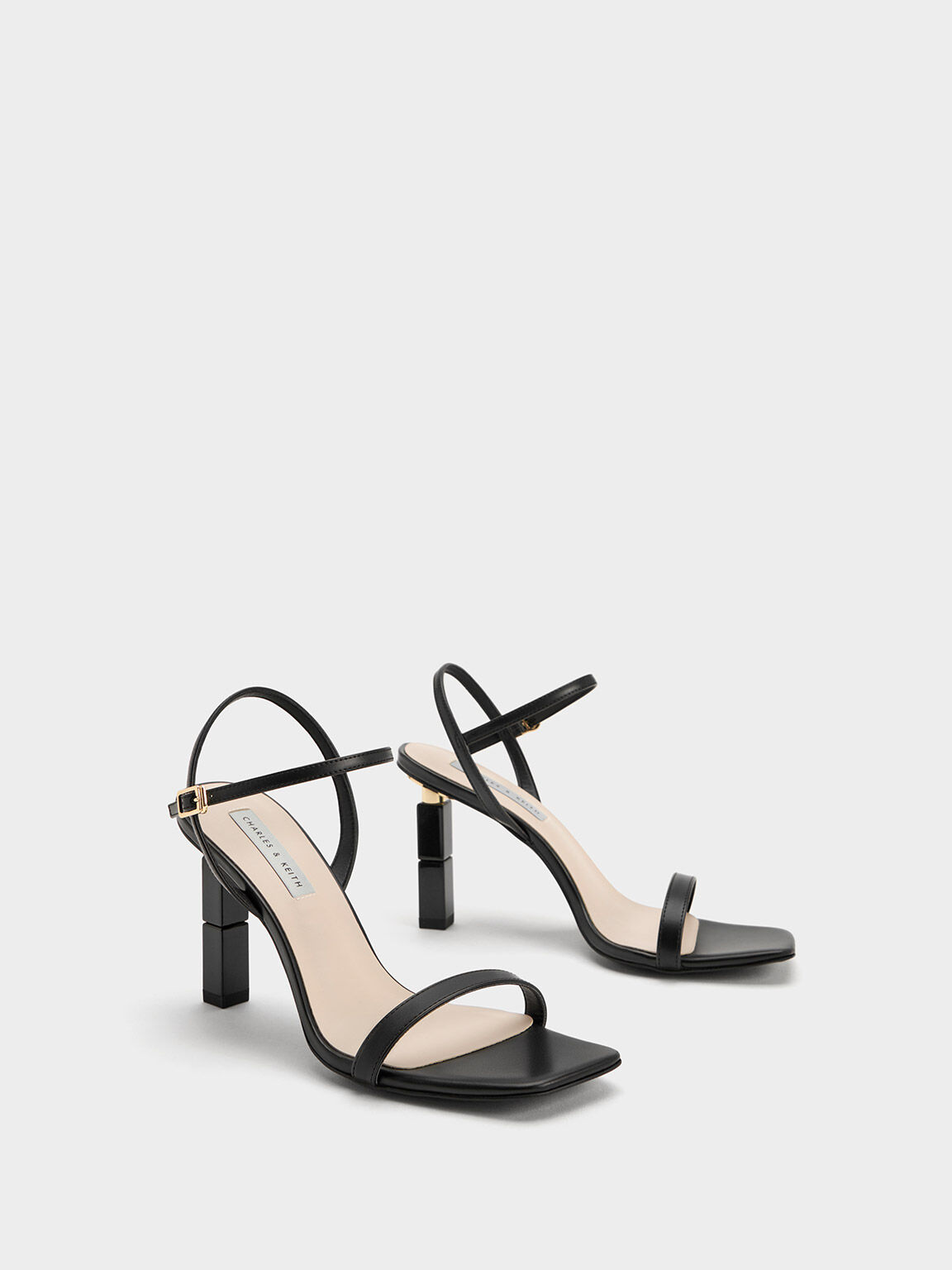 Sculptural Heel Sandals, Black, hi-res