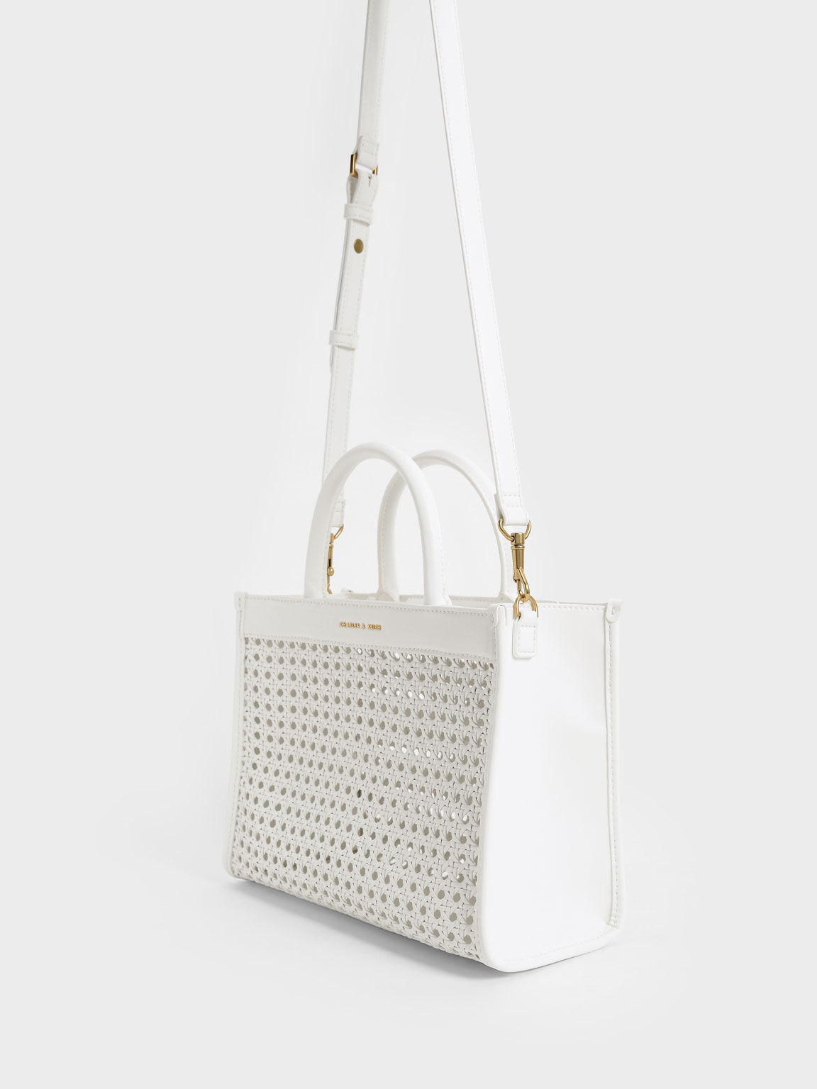 Woven Double Handle Tote Bag, White, hi-res