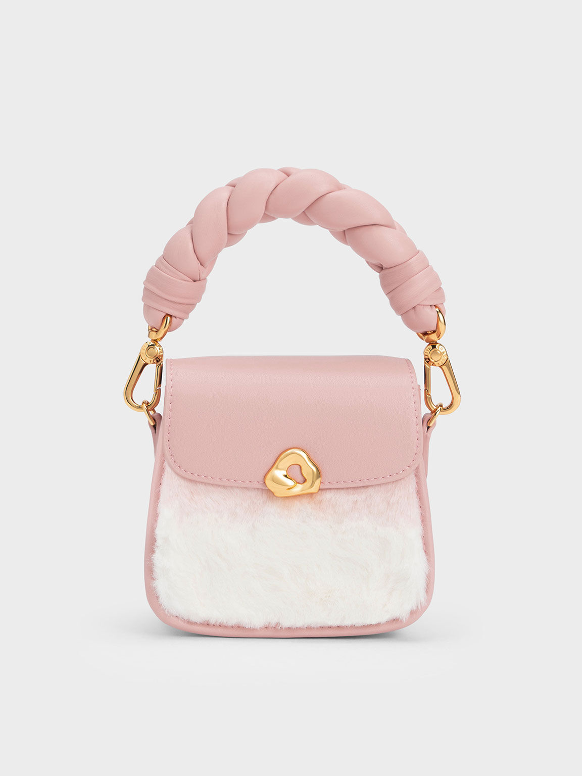 Moira Furry Braided Handle Pouch, Light Pink, hi-res