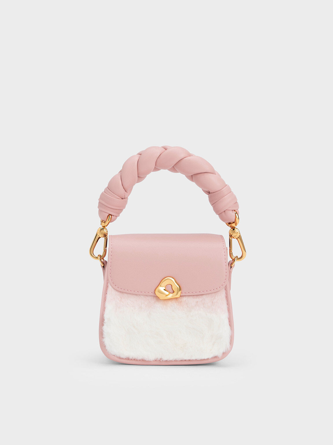 Moira Furry Braided Handle Pouch, Light Pink, hi-res