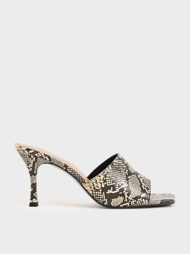 Snake Print Square Toe Mules, Multi, hi-res