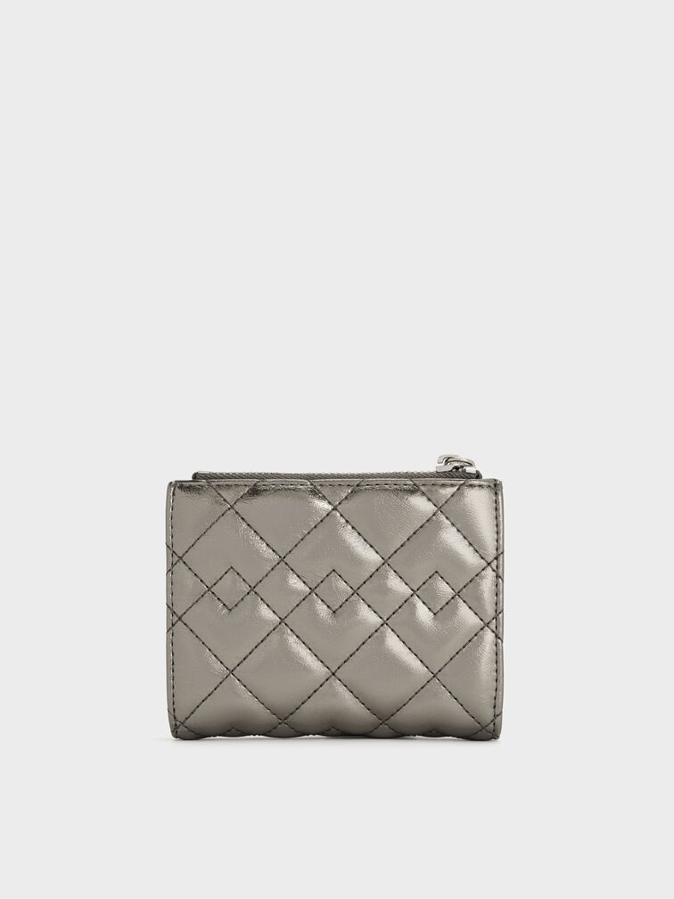 Duo Metallic Quilted Small Wallet, Pewter, hi-res