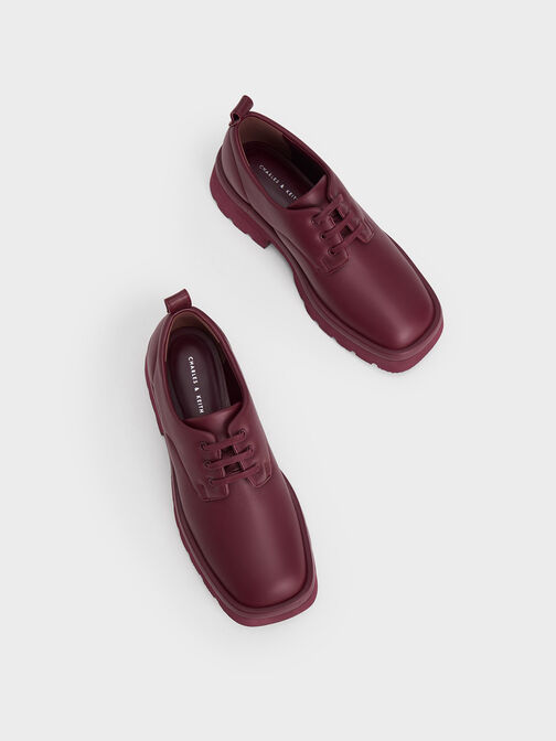 Zapatos estilo Oxford con cordones y suela estriada, Granate, hi-res