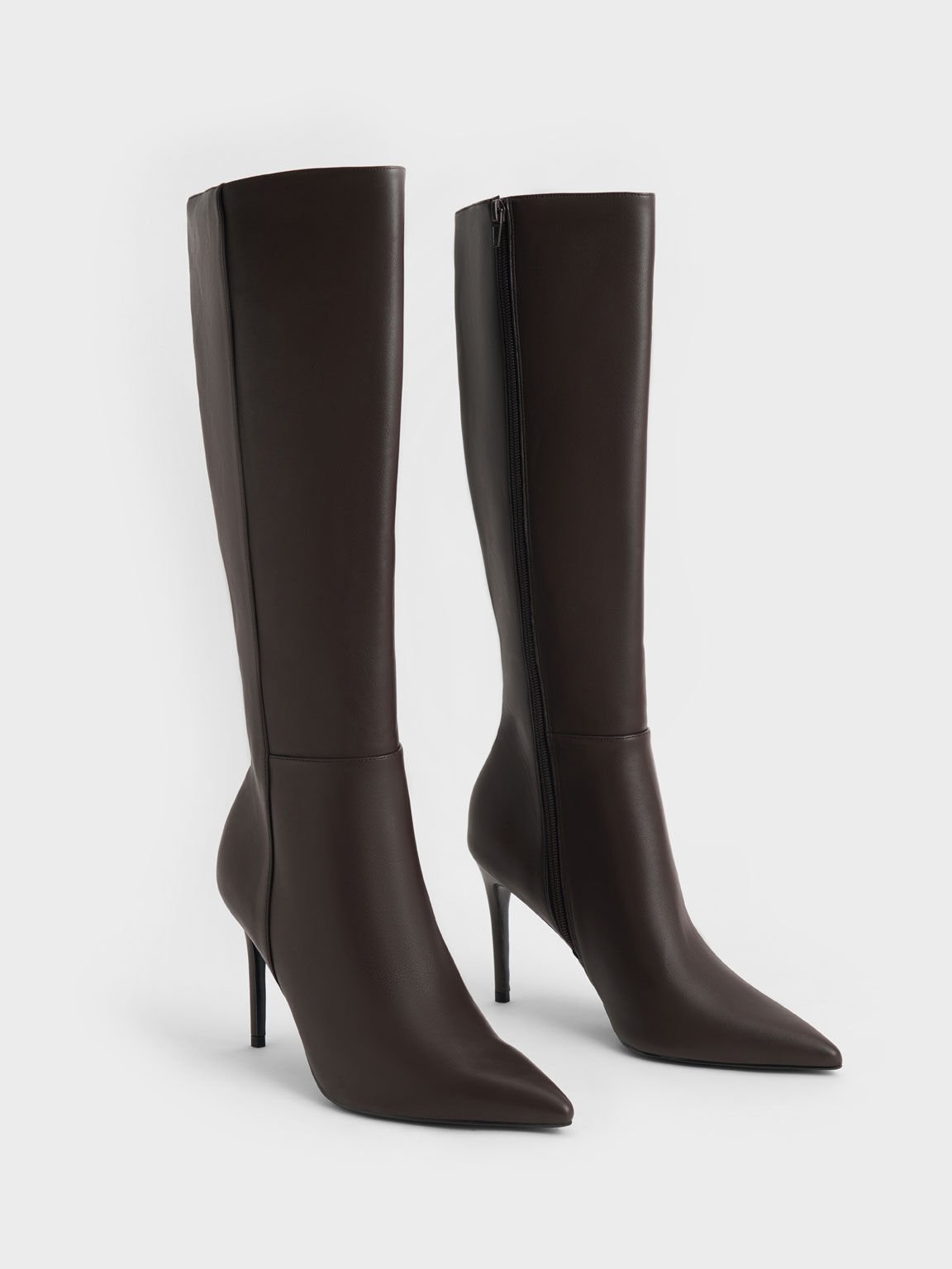Stiletto Heel Knee-High Boots, Dark Brown, hi-res