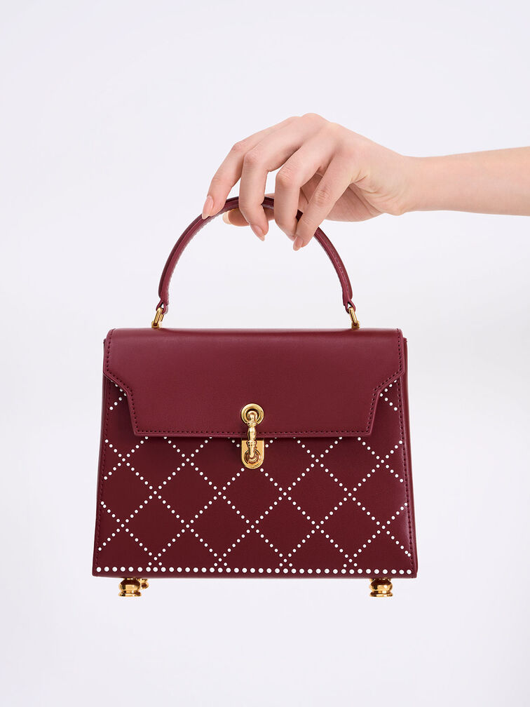 Marietta Bead-Embellished Trapeze Bag, Burgundy, hi-res
