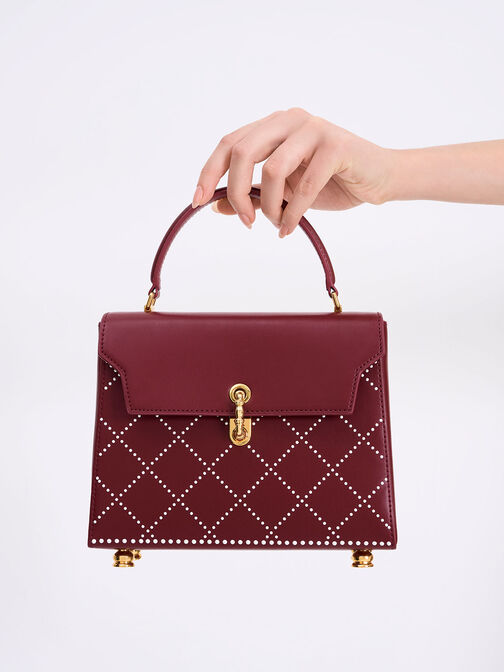 Marietta Bead-Embellished Trapeze Bag, Burgundy, hi-res