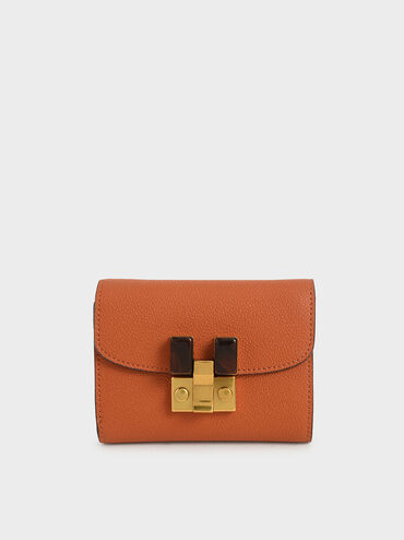 Stone-Embellished Mini Wallet, Orange, hi-res