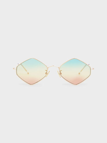 Thin Metal Frame Geometric Sunglasses, Multi, hi-res