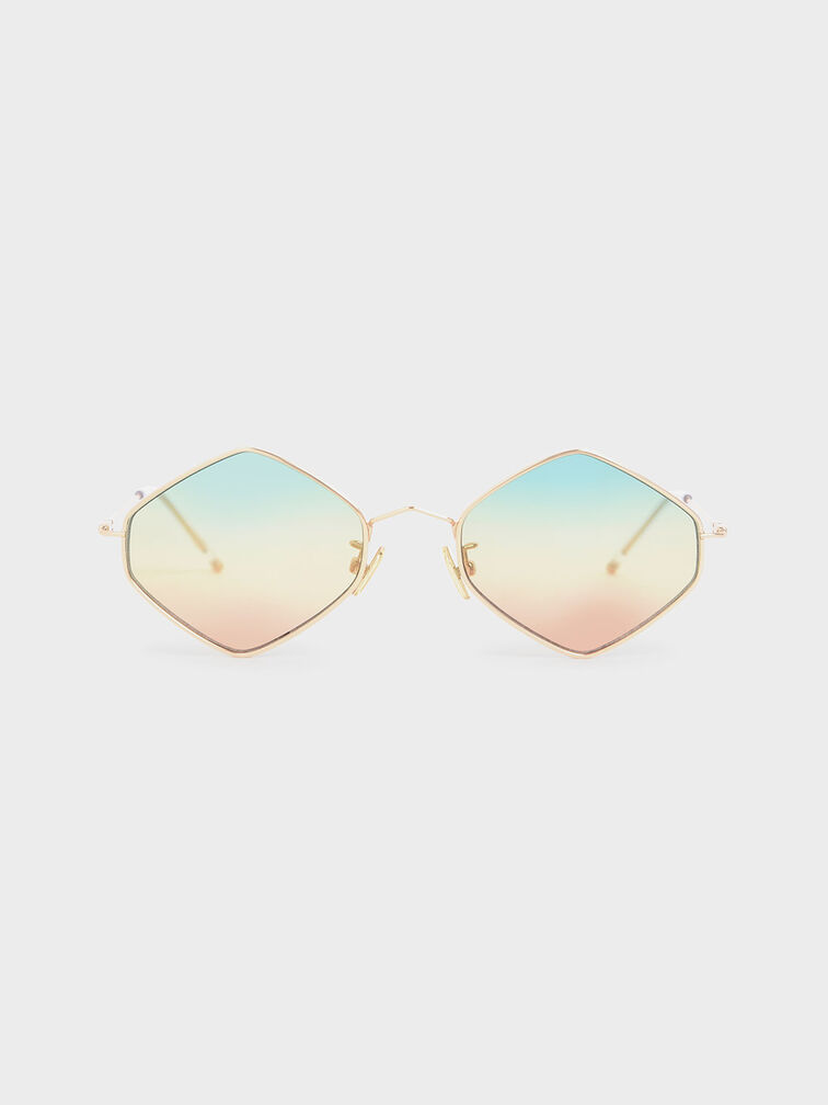 Thin Metal Frame Geometric Sunglasses, Multi, hi-res