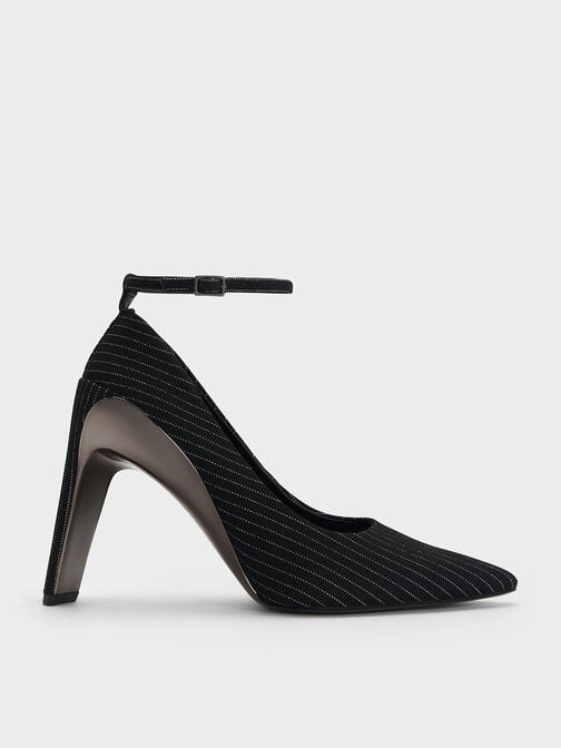 Devon Striped Metallic Blade-Heel Pumps, Dark Grey, hi-res