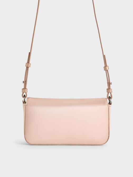 Satin Front Flap Gem-Strap Bag, Light Pink, hi-res