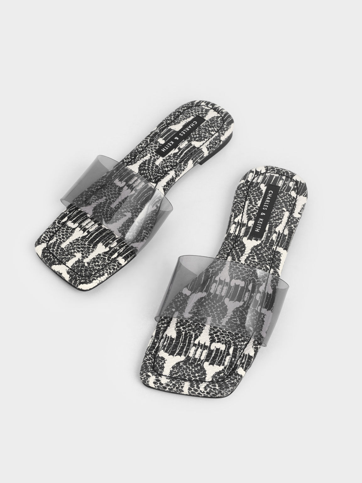 Snake-Print Padded Slide Sandals, Animal Print Black, hi-res